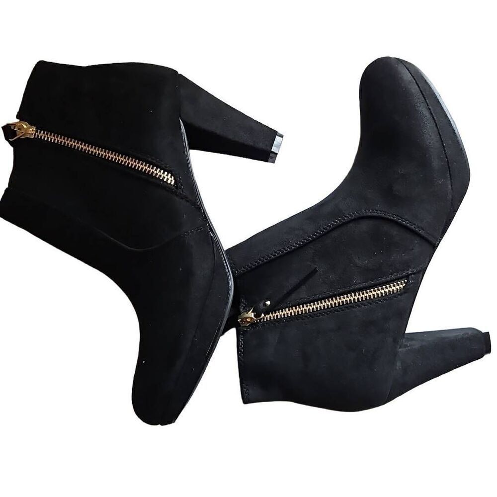 Allegra K Side Zipper Low Platform Chunky Heel Ankle Booties Black 7.5